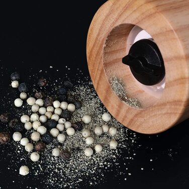 Дерев'яний і керамічний млин для солі і перцю HAIPUSEN Млин для спецій з регульованим подрібнювачем, 17,5 см (з підставкою