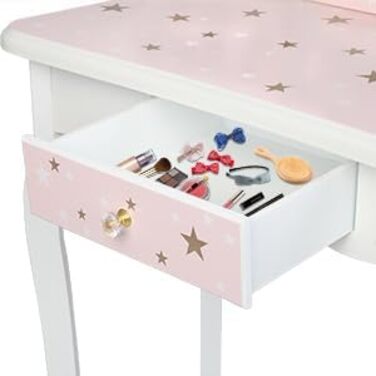 Дитячий туалетний столик LEADZM з пуфом для дівчаток, з двома дзеркалами 180°, комод з шухлядою, для дітей 3-9 років (білий & рожевий)