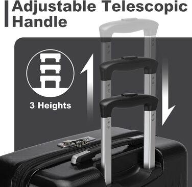 Чемодан KONO Handgepäck Trolley, 55x39x20 см, 37 л, з розширенням, TSA-замок, 4 колеса, чорний
