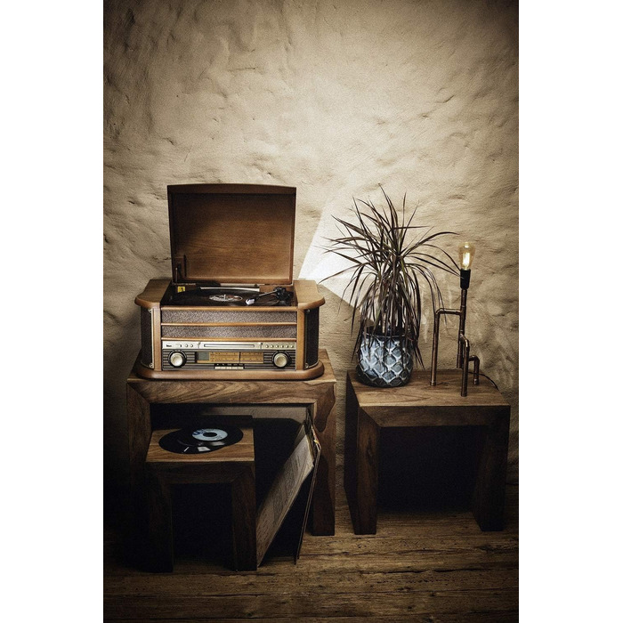 Ретро музичний центр Nostalgie з Bluetooth, касетною декою, CD/MP3/USB програвачем, радіо, програвачем вінілових платівок, AUX IN, записом MP3 та пультом