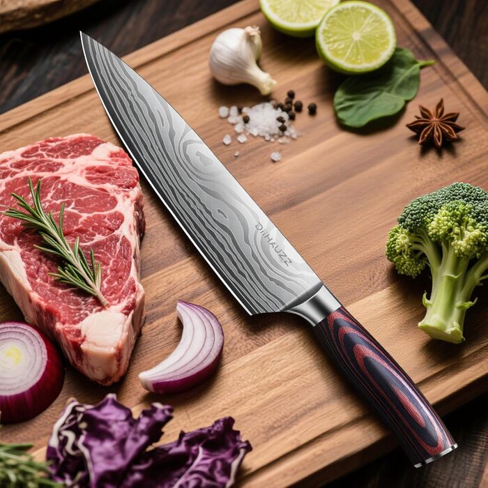 Професійний кухонний ніж, 20 см: високоякісний сталевий ніж для шеф-кухаря з ергономічною ручкою