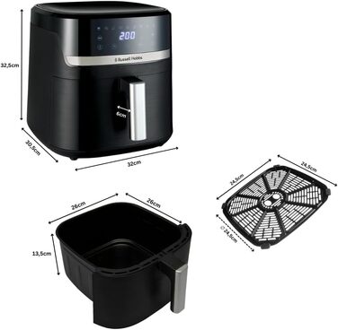 Фритюрниця Russell Hobbs SatisFry XXL 8.3л Rapid AirFryer з Rapid Air, 9 програм, сенсорний екран, гриль, піч, без олії, для піци 26см