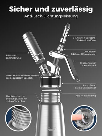 Пристрій для збивання вершків, 500 мл, з набором насадок та щіткою (нержавіюча сталь)