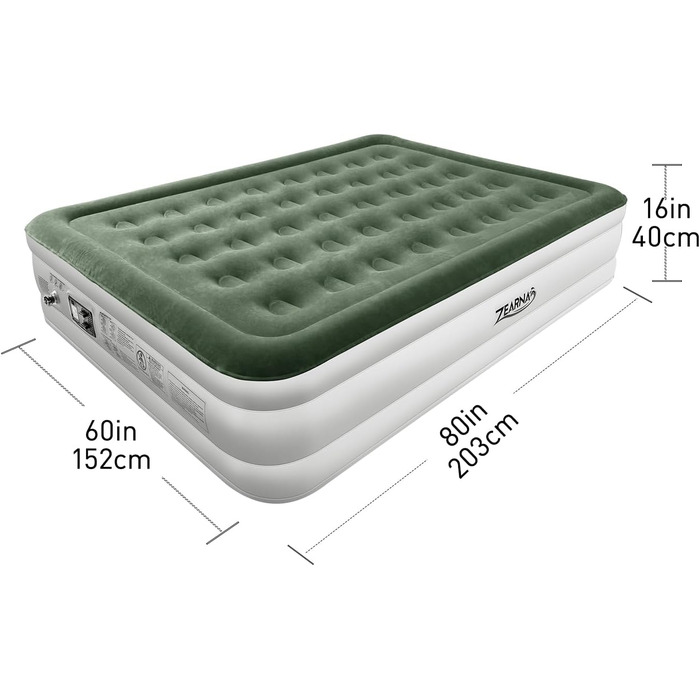 Надувний матрац для двох осіб 203x152x40 см з електричним насосом, самонадувний, для дому