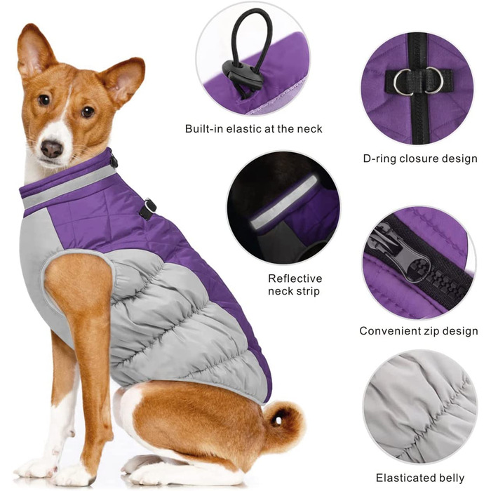Зимова куртка для собак Dolahovy, пальто для собак, вітрозахисний одяг для собак, жилет для цуценят з м'якою флісовою підкладкою, світловідбиваючі куртки для собак, для маленьких собак, чихуахуа, для активного відпочинку (s, фіолетовий)