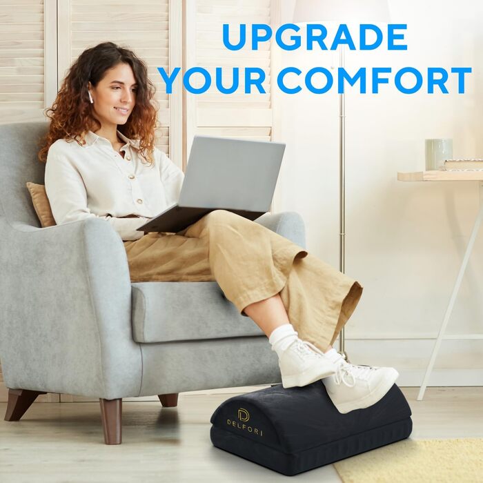 Підставка для ніг під стіл – ергономічна підставка для ніг з memory foam для офісу, дому та роботи – регульована висота, преміум-якість