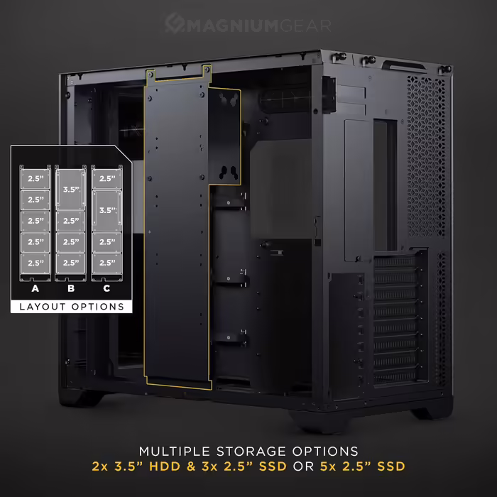 Корпус Magniumgear Neo Qube 2 IM ATX, подвійна камера, Digital-RGB, дзеркальна передня панель Infinity, скляні панелі, чорний