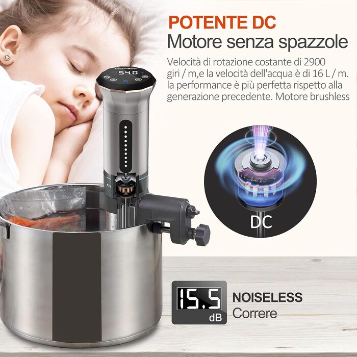 Sous Vide Roner KitchenBoss: Професійний термоциркулятор для кухні з низькою температурою, Slow Cooker, IPX7, водонепроникний, таймер з сенсорним екраном, сріблястий