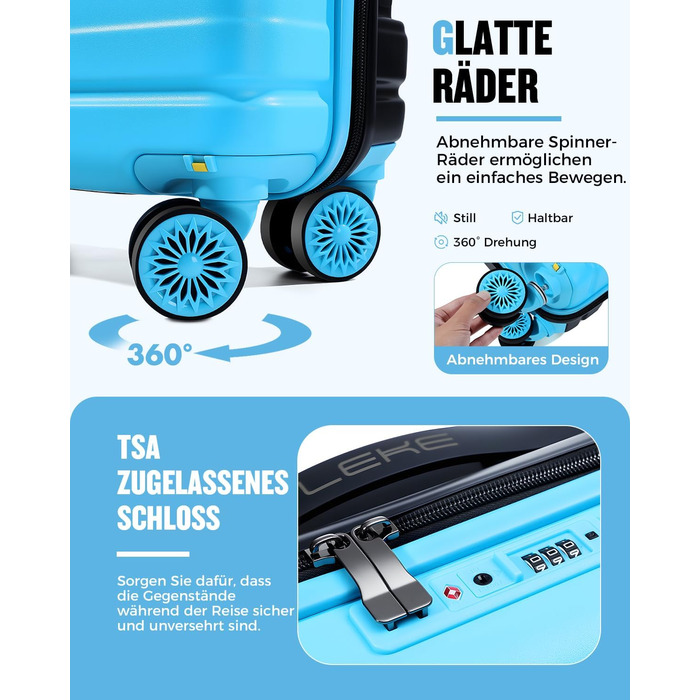 Чемодан ручної об'єм Lekebobor 2 шт. 45x36x20 см (EasyJet) з TSA-замком та колесами, блакитний. Набір валіз, дорожній набір, валіза-ролер.