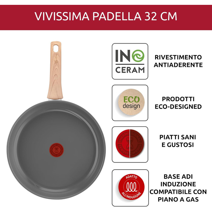 Пан з антипригарним покриттям Lagostina Vivissima, 32 см, з довгою ручкою, керамічне покриття, для всіх типів плит, включаючи індукцію