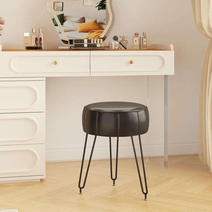 Чорний пуф-стілець для макіяжу в стилі гарбуза, 32x32x44 см (HBD036W)