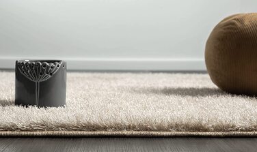 М'який Сучасний килим Relax Glamour з високим ворсом, довгим ворсом, килим для вітальні, гелева підкладка, що миється, висота ворсу 30 мм, однотонний, однотонний, Бежевий, (80 х 150 см, бежевий (гламур))