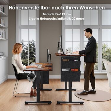 Електричний регульований стіл 120x60 см з пам'яттю висоти. Стіл для стоячи/сидячи, з висувними ящиками, коричневий, для дому/офісу/навчання.