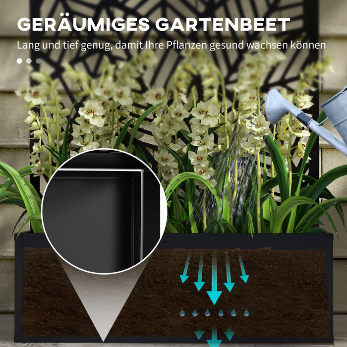 Екран для зони відпочинку з квітником, вуличний перегородка, роздільник простору з кашпо для квітів, метал, чорний