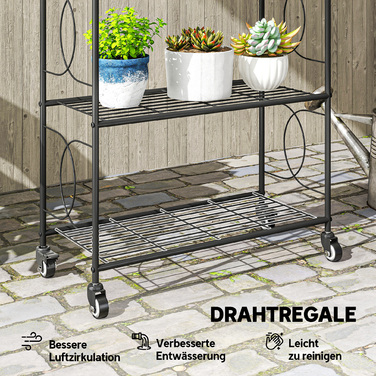 Металева підставка для рослин з 4 ярусами, міцна драбинка-стеллаж для квіткових горщиків на фіксованих колесах