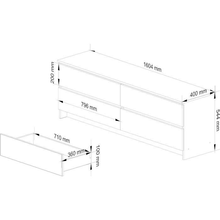 Комод AKORD K 160 см 4 висувні ящики Елегантний дизайн Лист ламінату 16 мм Білий