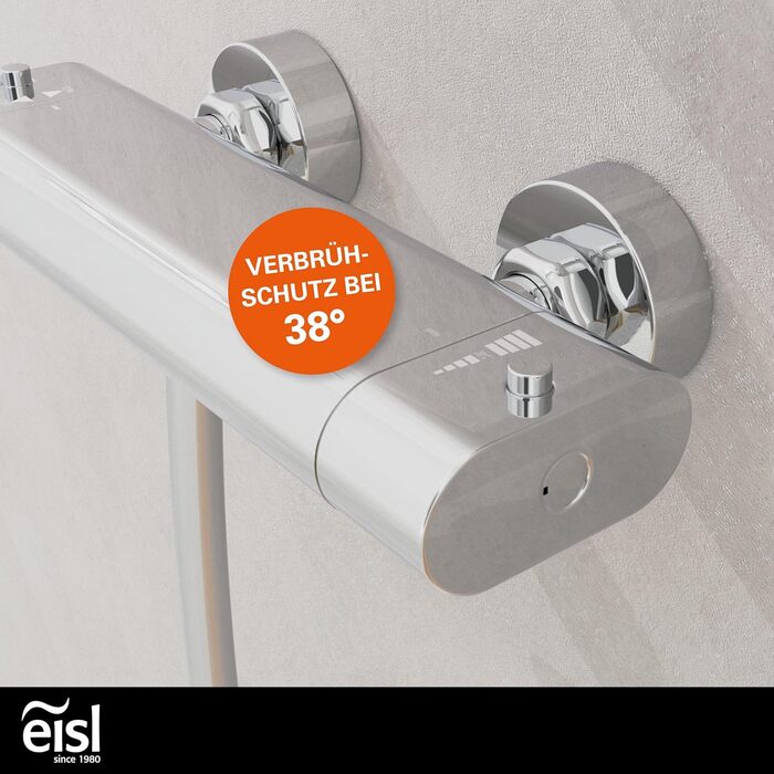 Дзеркальна душова арматура EISL CARNEO з терморегулятором, водоспадом та захистом від перегріву (38°C), хром