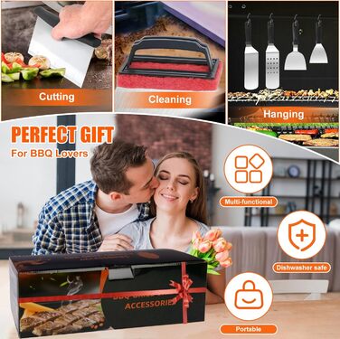 Набір гриль-посуду, 28 предметів: професійний набір з нержавіючої сталі з сумкою, подарунок на День народження, Різдво для чоловіків, для саду та кемпінгу, BBQ