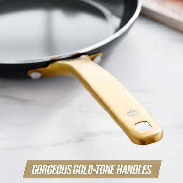 Сковорода Blue Diamond Gold, керамічна, з антипригарним покриттям, без PFOA, підходить для індукційних печей, можна мити в посудомийній машині, ручка золотистого кольору, 20,3 см, чорна