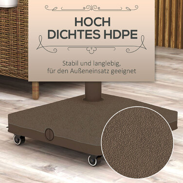 Підставка для парасольки до 20 кг, квадратна, з колесами для парасольки діаметром 22-38 мм, коричнева