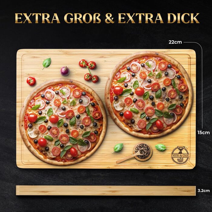 Дерев'яний обрізний стіл Deer & Oak XXXL 60x40x3.2 см - Преміум якість, для кухні, бамбуковий, з сафторізами, двосторонній, з боковими ручками