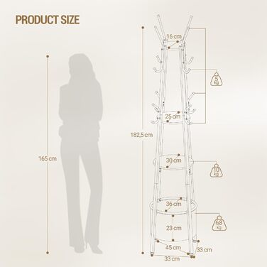 Вішалка для одягу Hzuaneri з великим кошиком для зберігання, 3 полиці, 16 гачків, 182,5 см, коричнево-чорна CR27301B