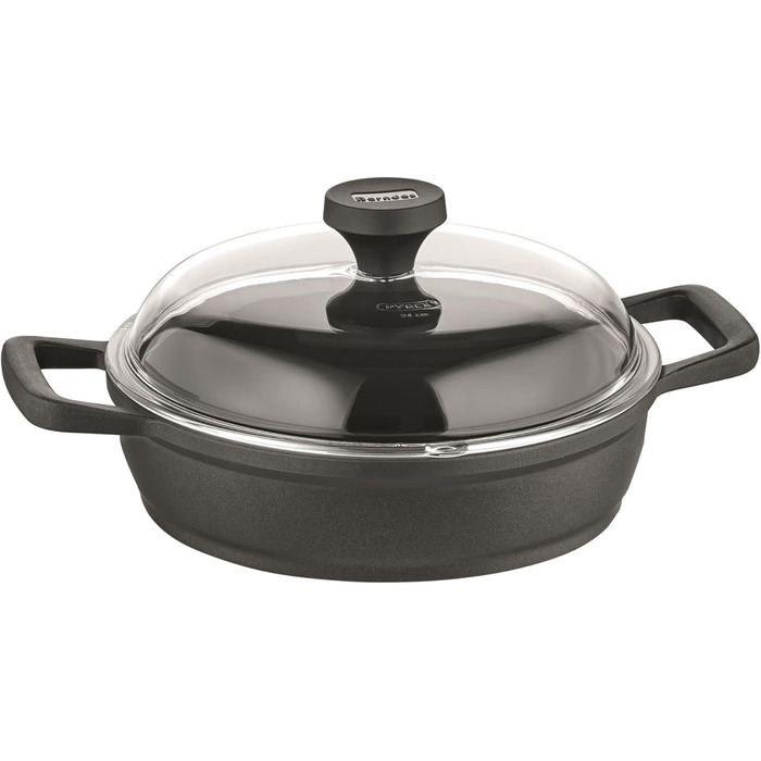 Сковорода Berndes Edition 100 з кришкою з термостійкого скла, 28 см – алюміній, підходить для всіх типів плит, антипригарне покриття, індукційний, не деформується, можна використовувати в духовці до 160°C