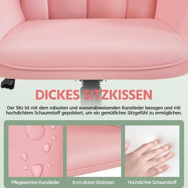 Крісло офісне Yaheetech ергономічне, з регулюванням висоти, з підлокітниками, на роликах, до 136 кг, біле (рожеве)