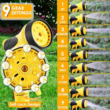 Шланговий барабан з шлангом для саду з автоматичним змотуванням, поворотний на 180°, настінна шланговий бокс з ручною лійкою (9 функцій), для поливу та миття авто (чорно-жовтий, 30м)