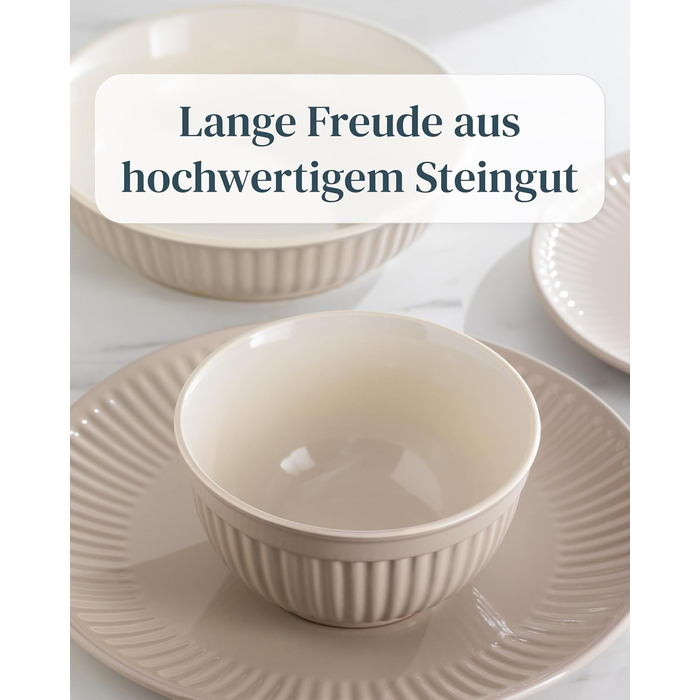 Набір посуду Steingut Hygge 48 предметів для 12 осіб, бежевий колір, преміум якість