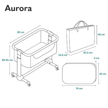 Дитяче ліжко Lionelo Aurora 3в1 до 9 кг, спальне місце, люлька, регулювання висоти, нахил, колеса, бежевий