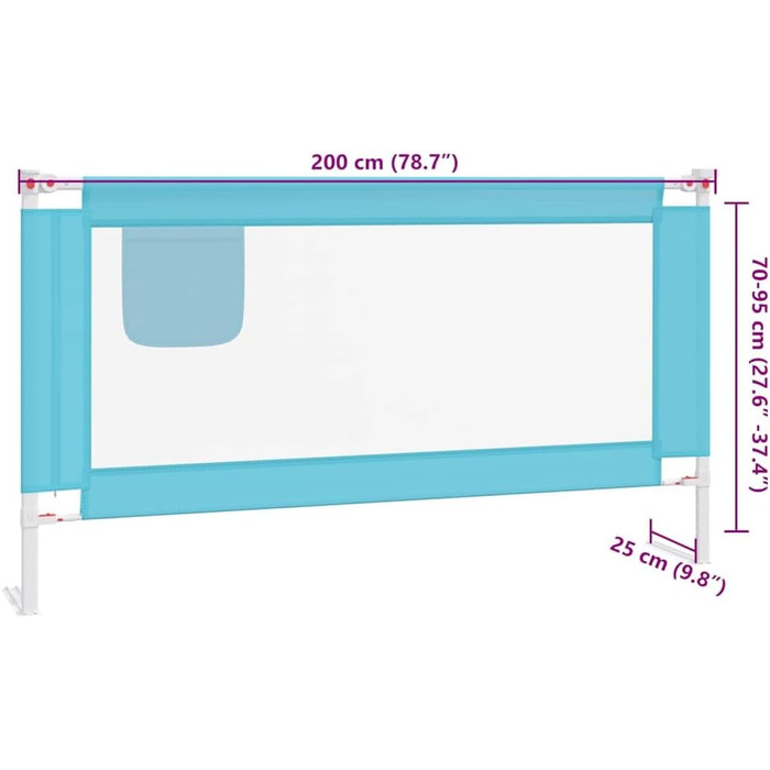 Бортик для ліжка дитячого vidaXL 200x25 см, синій, тканинний захист від випадання для малюків та дітей