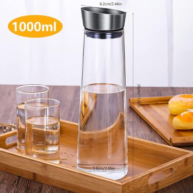Скляна карафа з кришкою (1 літр) для напоїв: вода, чай, кава, молоко, вино