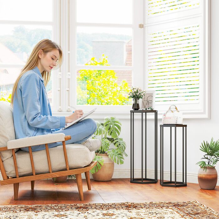 Набір з 2-х підставок для рослин для внутрішнього та зовнішнього використання, шестигранні металеві підставки для квіткових горщиків для саду, тераси, балкону