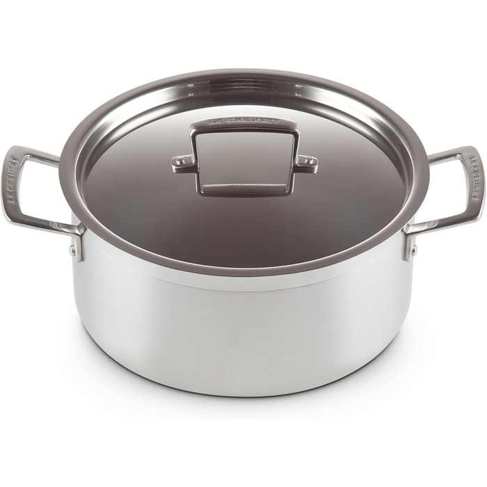 Сковорода Le Creuset з кришкою з нержавіючої сталі, 24 см, для всіх типів плит (включаючи індукцію) та духовки, срібна