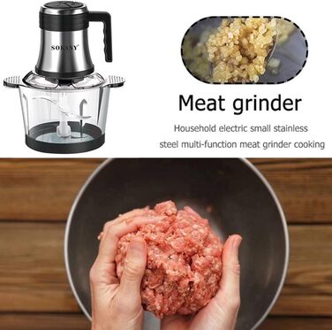 М'ясорубка-подрібнювач Sokany 800W з чашею 3л з нержавіючої сталі, електричний мультиподрібнювач з 2 швидкостями для м'яса, овочів, фруктів