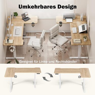 Стол письмовий L-подібний, регульований по висоті, 150 x 100 см, електричний, ергономічний, з підстаканниками та гачками, коричневий