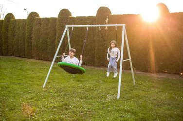 Гойдалка-гніздо для саду HyperMotion Storchennest з А-рамою, 2 місця, 150 кг, зелено-сіра (HYP1)