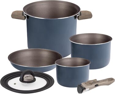 Набір посуду для кемпінгу BRUNNER Camping HOHES: каструлі та сковорідки з алюмінію (Ø 18, 20, 22 см), TORRALTA Vakublock, 2-4 особи, з покриттям, легкий, високоякісний, стікельний. 5+1-тильний набір