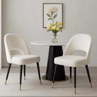 Набір з 2-х м'яких крісел з велюру для вітальні/кухні. Сучасний дизайн, без підлокітників, металеві ніжки (Бежевий)