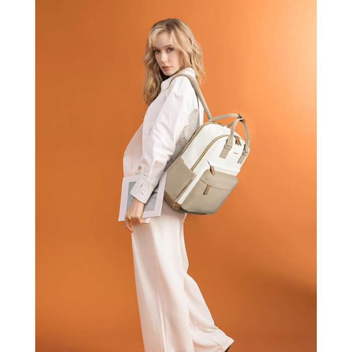 LOVEVOOK Рюкзак для жінок, 15.6 дюймів, рюкзак для ноутбука, рюкзак для подорожей, водонепроникний, сумка для роботи, рюкзак, жіноча шкільна сумка, для підлітків, дівчаток, елегантний, для школи, університету, подорожей, роботи, офісу, Бежевий, 15.6 дюймі