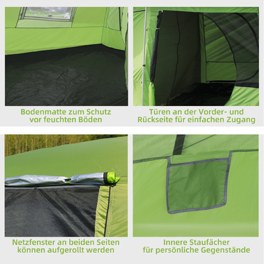 Outsunny Camping Tent Купольний намет Сімейний намет 2 спальні кабіни 4-8 осіб L405 x W305 x H225 см