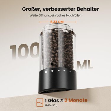 Електричні солі та перечні млини 2 шт. з USB-C зарядкою, регулюванням помелу, LED підсвіткою, керамічним жорном та підставкою – чорний/білий