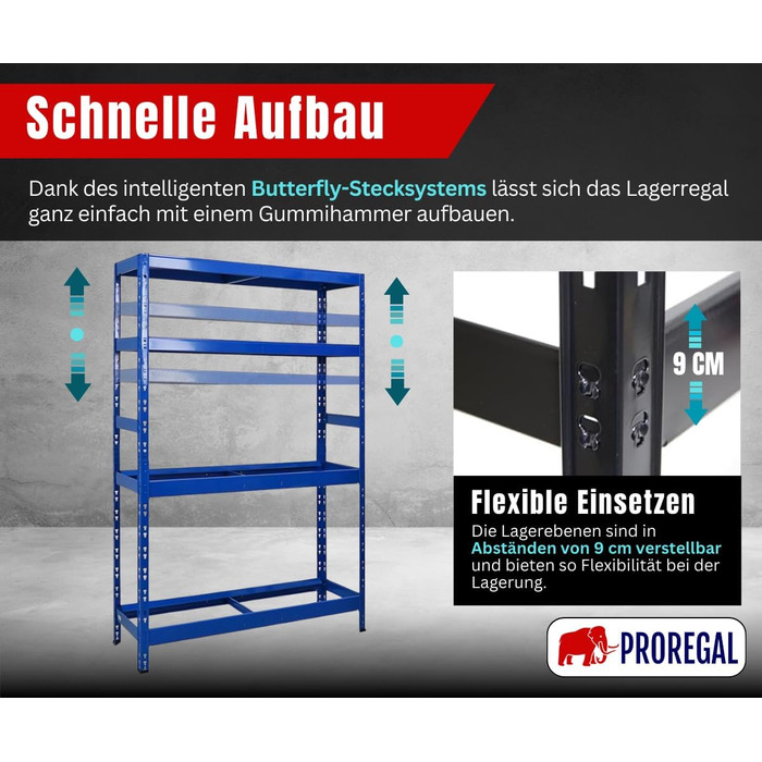 Стелаж для шин PROREGAL Tiger XL: 200x180x45 см, 300 кг навантаження, до 205/55 R16, для майстерні, складу, підвалу (12 шин + 2 полиці, блакитний)