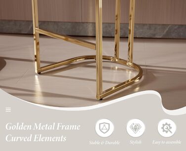 Набір з 2 барних стільців з велюру з золотистими ніжками, з підлокітниками та спинкою для кухонної стійки/домашнього бару (білий)