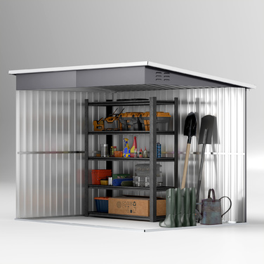 Outsunny Garden Shed 4,13 м³, Садовий сарай, 260 x 177 x 190 см, Садовий сарай з вікном, Двері, що замикаються, Гараж для велосипедів, Сталева садова шафа, для заднього двору, Сад, Темно-сірий | Аосом