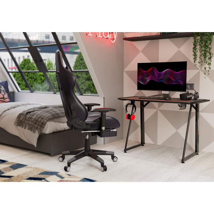 Ігровий стіл DRIFT GAMING DRDZ75 з карбоновою поверхнею, великим килимком, підставкою для чашок та навушників, регульованими ніжками, чорний