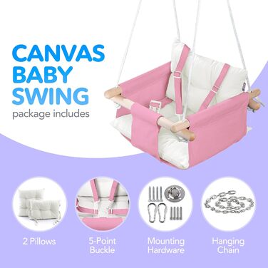 Дитяча гойдалка Cateam з дерева для дому та саду. Безпечний ремінь, від 12 місяців. Різні кольори, рожева.