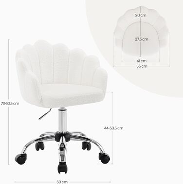 Крісло WOLTU для офісу та дому, крісло до туалетного столика з м'якою спинкою у вигляді пелюсток, поворотне з колесами, регульоване по висоті, для робочого кабінету, спальні, (кремово-білий, кашеміровий матеріал)