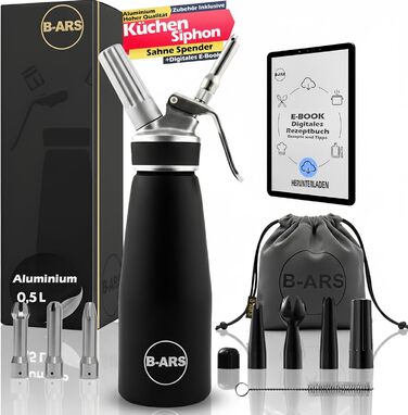 Дозатор для вершків B-ARS з алюмінію, 500 мл, з нержавіючою сталею, для десертів, мусів, легко миється